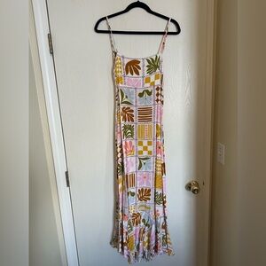 Colorful summer maxi dress. Ties in the back. Only worn once!